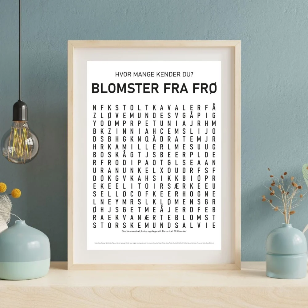 Krydsordsplakat med blomsterfrø