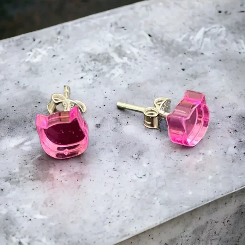 Pink katte-ørestikker i ægte sølv